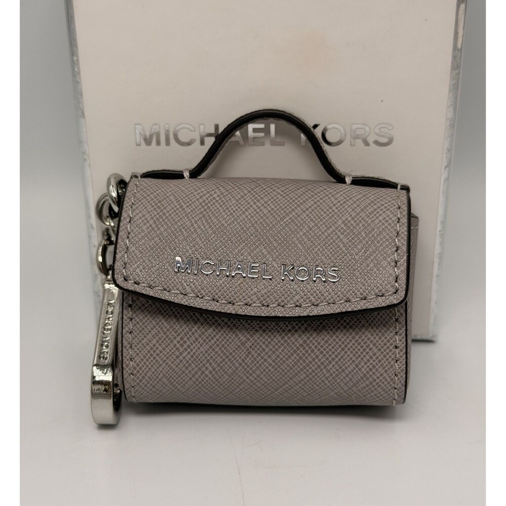 Michael Kors Mini Ava Bag Charm Key Fob Keychain Pearl Grey Fits AirPods Pro